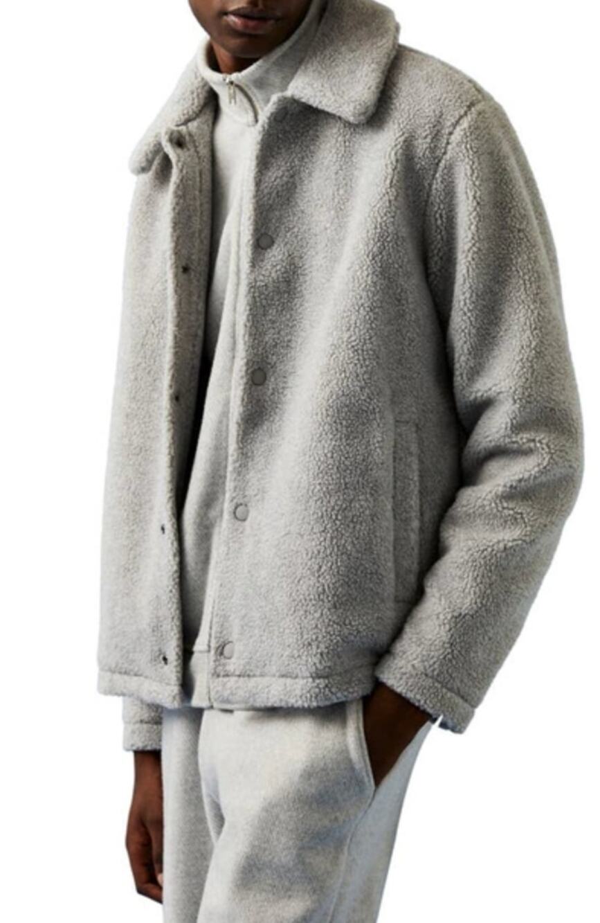 TOPMAN NWT Borg Shetland Faux Fur Coach Jacket In Grey XL Extra Large
